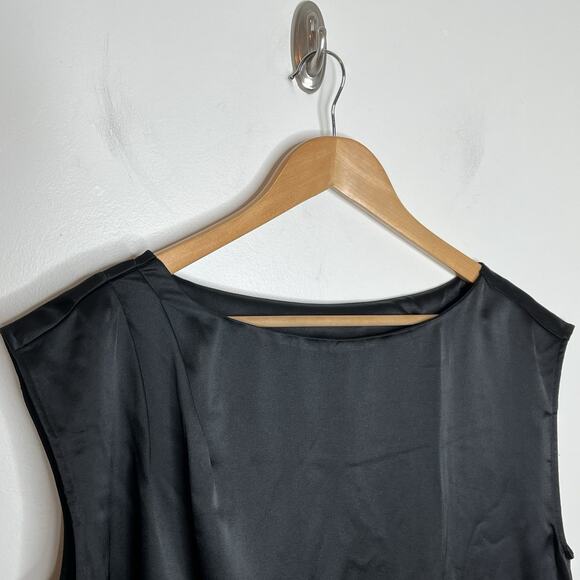 Loft Asymmetrical Satin Sleeveless Top Black Womens L Shiny Minimalist Dressy - Picture 2 of 7